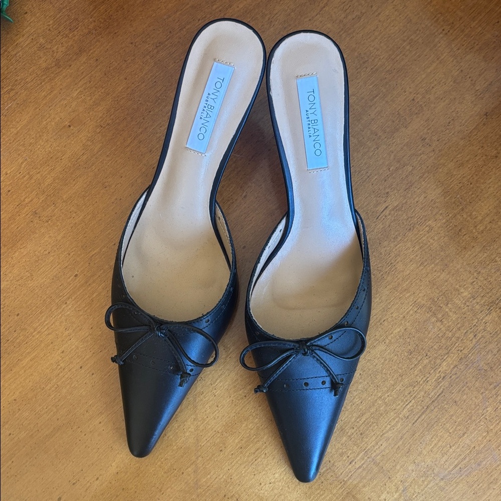 Tony Bianco Black Lace-Up Pointed Mules